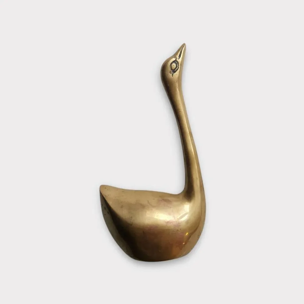 Vintage Brass Bird Figurine MCM Minimalist Duck Goose Shelf Decor